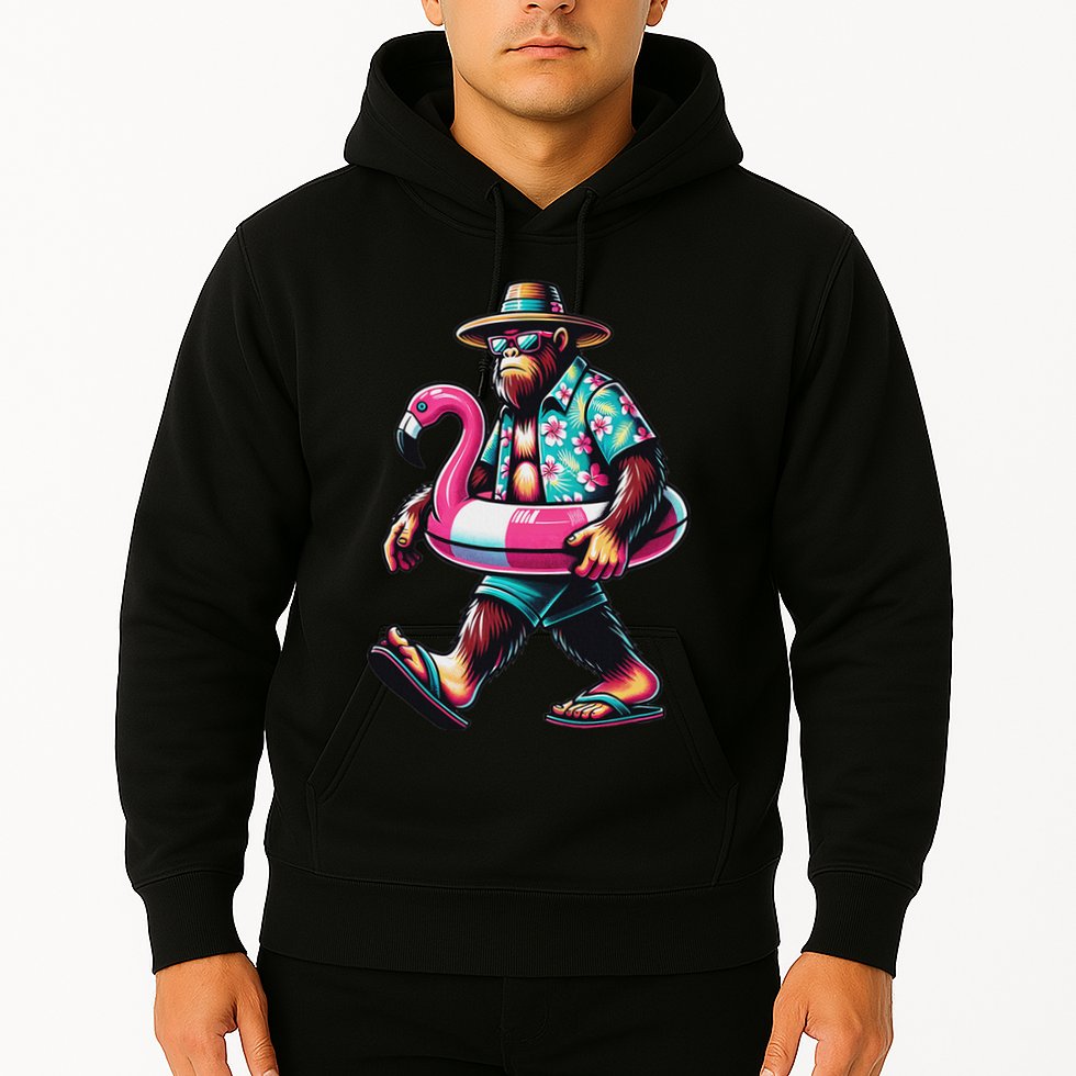 Bigfoot Flamingo Aloha Pool Party Hawaiian Party Hoodie