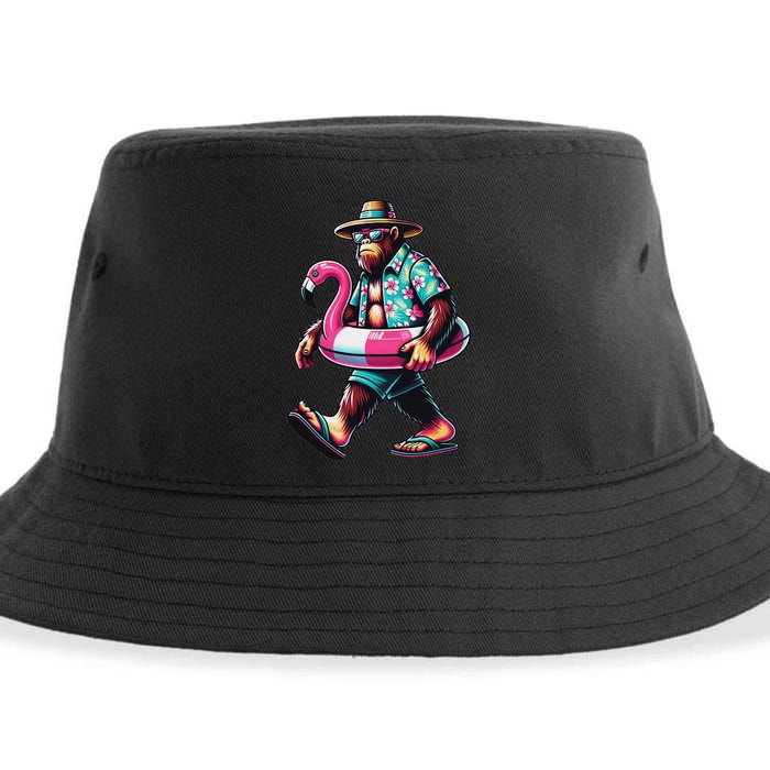 Bigfoot Flamingo Aloha Pool Party Hawaiian Party Sustainable Bucket Hat