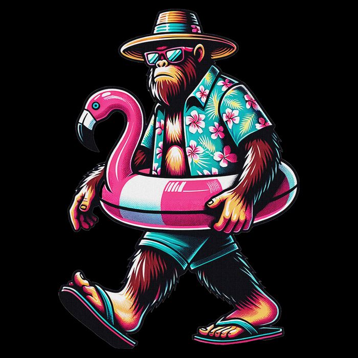 Bigfoot Flamingo Aloha Pool Party Hawaiian Party Sustainable Bucket Hat