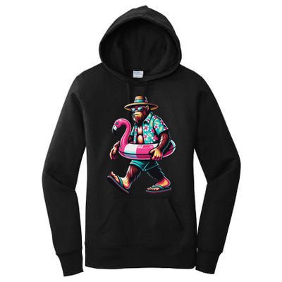 Bigfoot Flamingo Aloha Pool Party Hawaiian Party Women's Pullover Hoodie