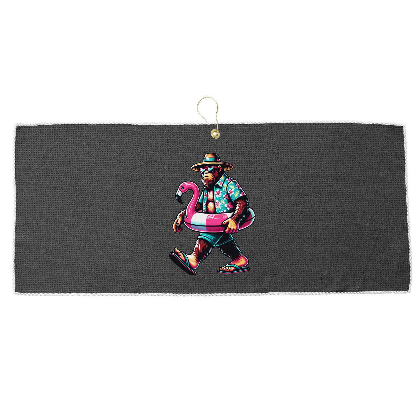 Bigfoot Flamingo Aloha Pool Party Hawaiian Party Large Microfiber Waffle Golf Towel