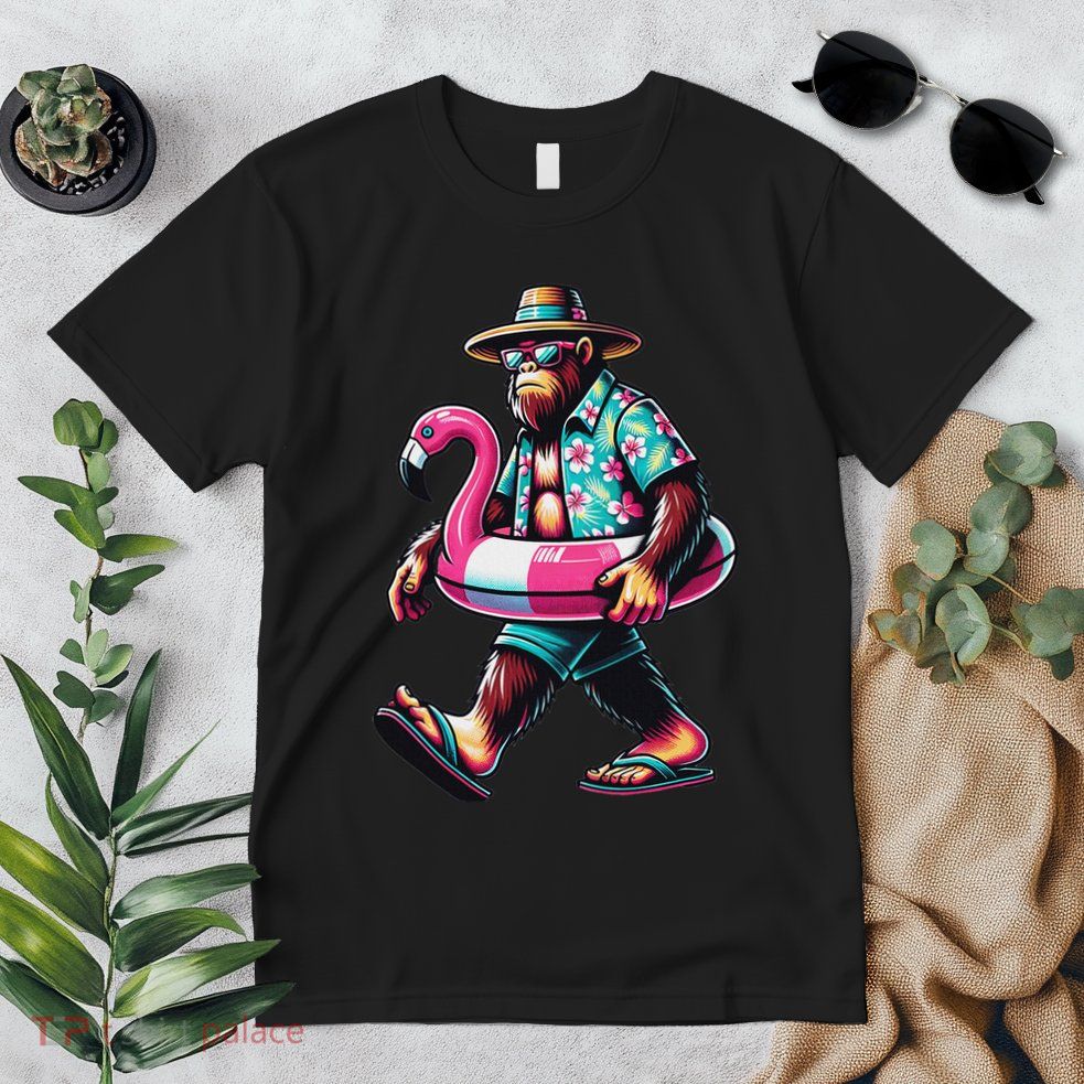 Bigfoot Flamingo Aloha Pool Party Hawaiian Party Premium T-Shirt