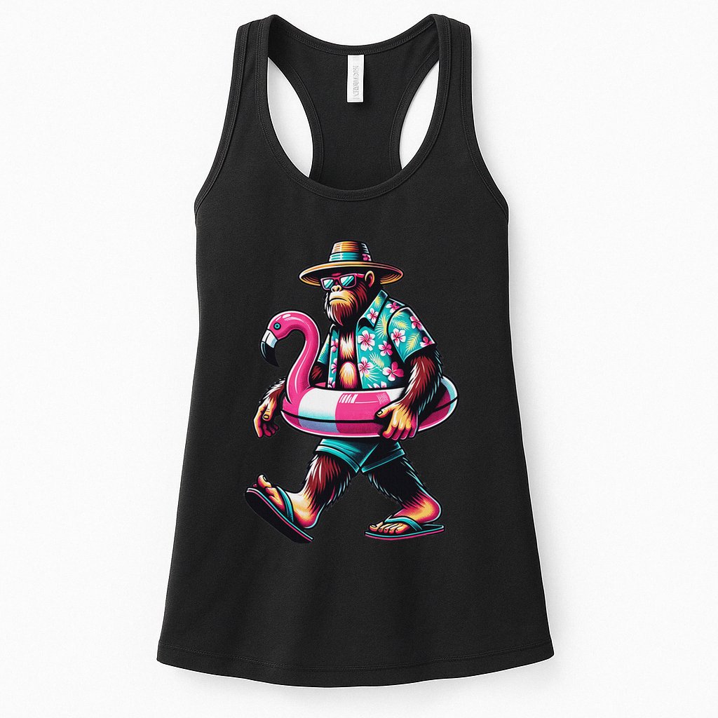 Bigfoot Flamingo Aloha Pool Party Hawaiian Party Womens Tank Top