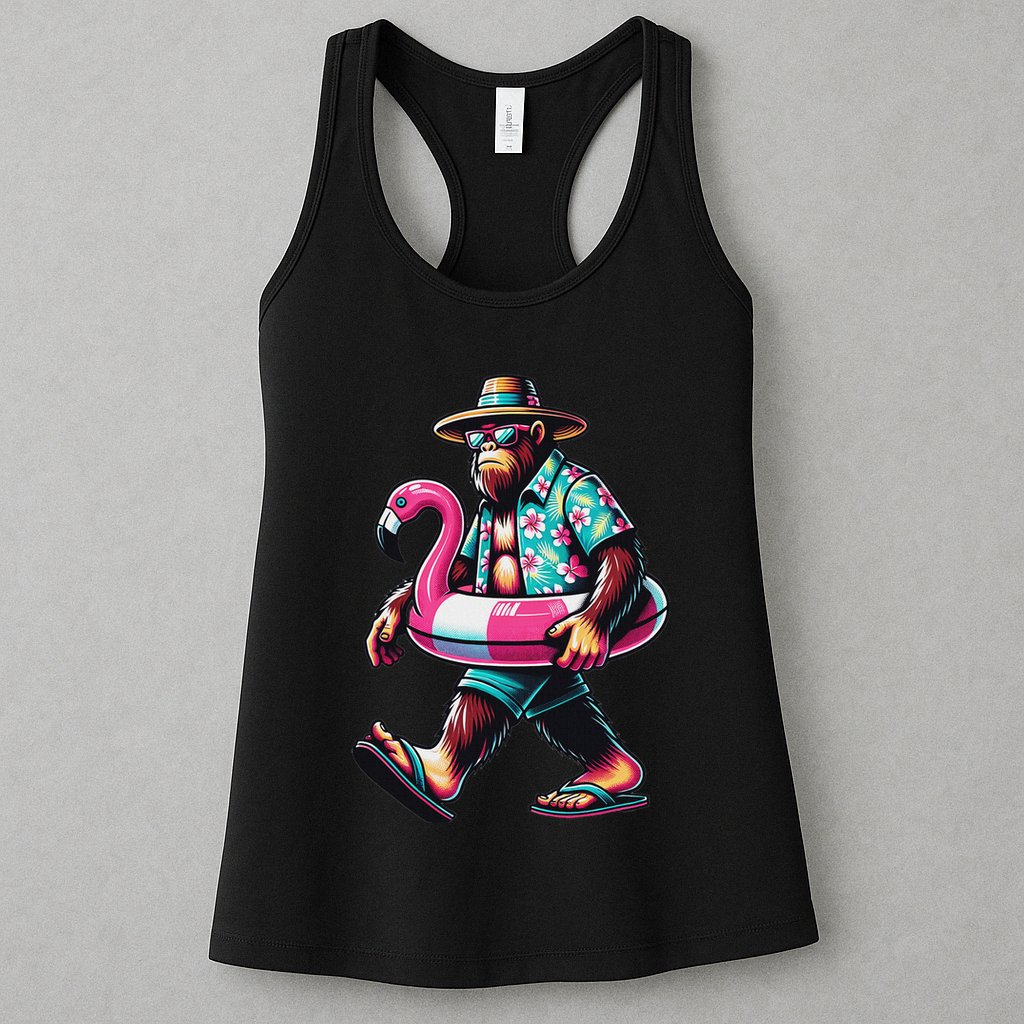 Bigfoot Flamingo Aloha Pool Party Hawaiian Party Womens Tank Top