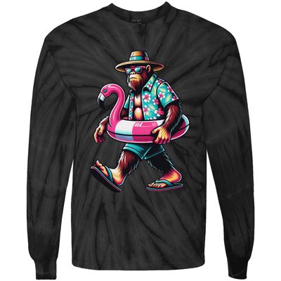 Bigfoot Flamingo Aloha Pool Party Hawaiian Party Tie-Dye Long Sleeve Shirt