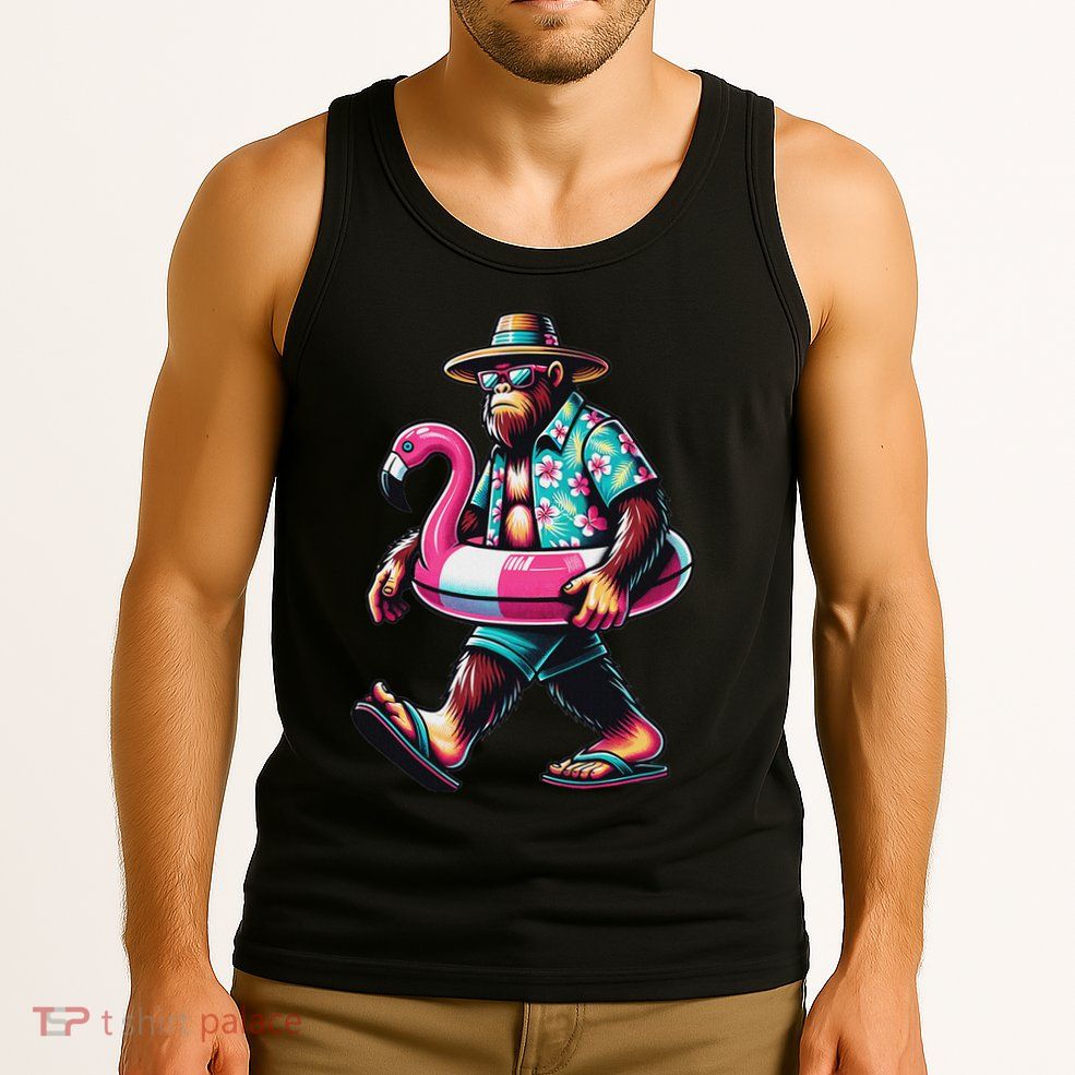 Bigfoot Flamingo Aloha Pool Party Hawaiian Party Tank Top
