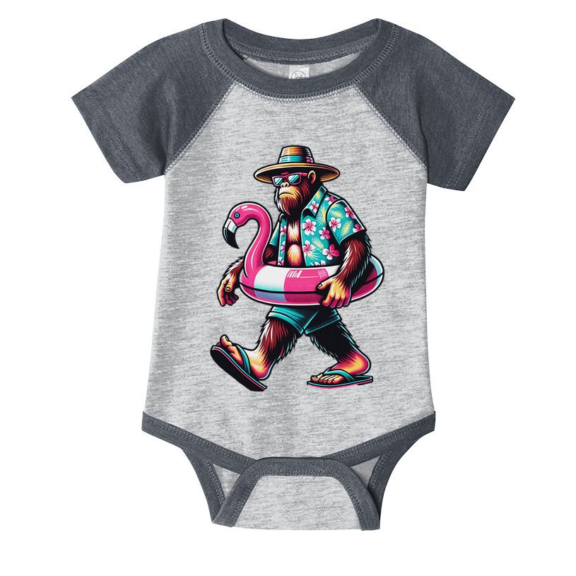 Bigfoot Flamingo Aloha Pool Party Hawaiian Party Infant Baby Jersey Bodysuit