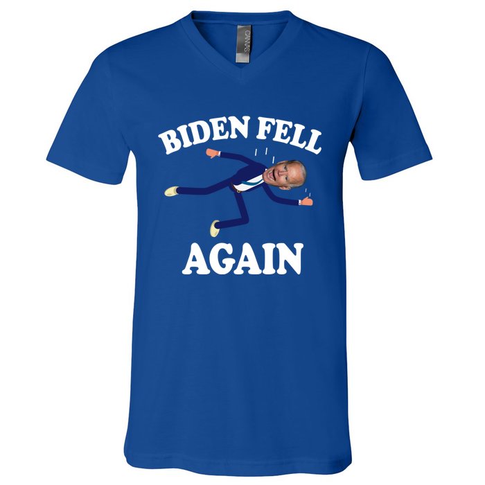 Biden Fell Again Funny Joe Biden V-Neck T-Shirt