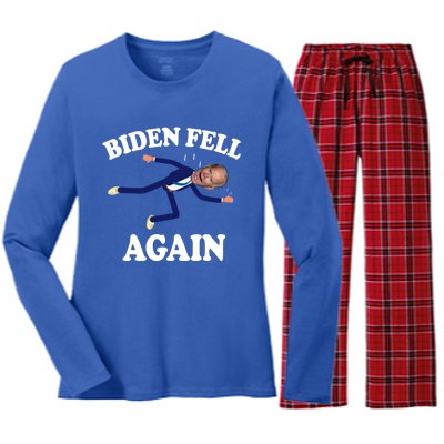 Biden Fell Again Funny Joe Biden Women's Long Sleeve Flannel Pajama Set 