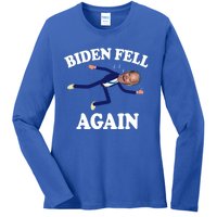 Biden Fell Again Funny Joe Biden Ladies Long Sleeve Shirt