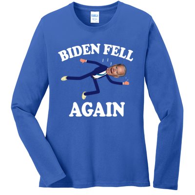 Biden Fell Again Funny Joe Biden Ladies Long Sleeve Shirt