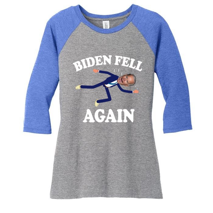 Biden Fell Again Funny Joe Biden Women's Tri-Blend 3/4-Sleeve Raglan Shirt