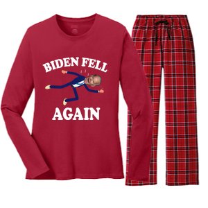 Biden Fell Again Funny Joe Biden Women's Long Sleeve Flannel Pajama Set 