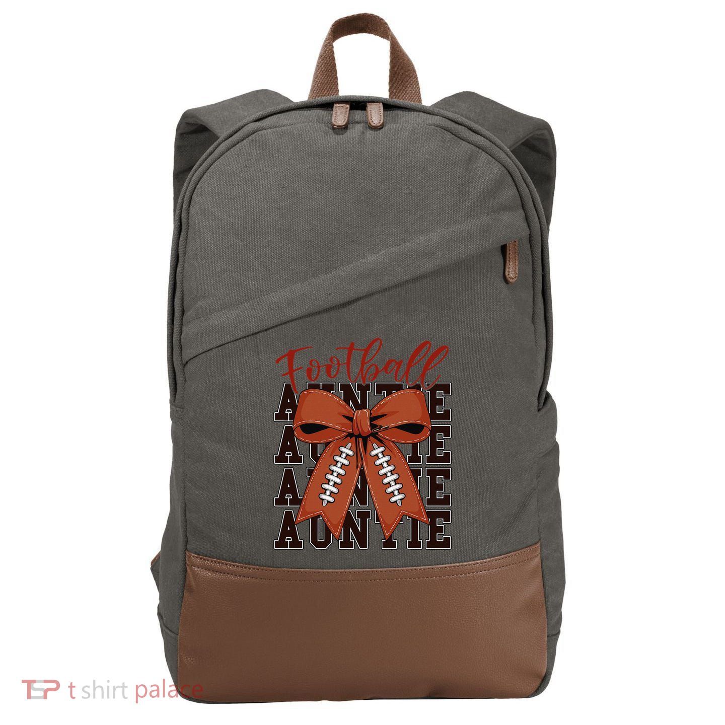 Baby Football Auntie Coquette Bow Cute Mom Teen Girl Cotton Canvas Backpack