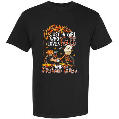 Bichon Frise And Fall Funny Dog Owner Bicycle Thanksgiving Garment-Dyed Heavyweight T-Shirt