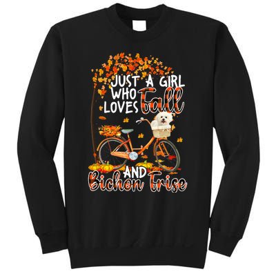 Bichon Frise And Fall Funny Dog Owner Bicycle Thanksgiving Sweatshirt