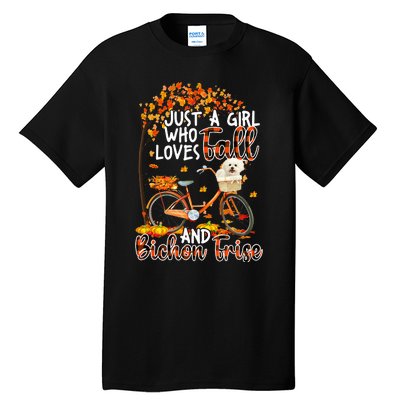 Bichon Frise And Fall Funny Dog Owner Bicycle Thanksgiving Tall T-Shirt