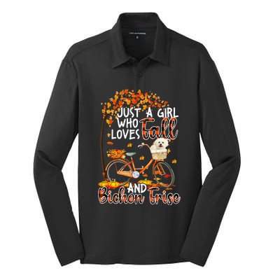 Bichon Frise And Fall Funny Dog Owner Bicycle Thanksgiving Silk Touch Performance Long Sleeve Polo