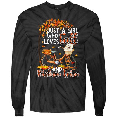 Bichon Frise And Fall Funny Dog Owner Bicycle Thanksgiving Tie-Dye Long Sleeve Shirt