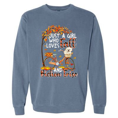 Bichon Frise And Fall Funny Dog Owner Bicycle Thanksgiving Garment-Dyed Sweatshirt