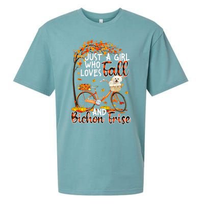 Bichon Frise And Fall Funny Dog Owner Bicycle Thanksgiving Sueded Cloud Jersey T-Shirt