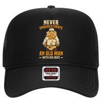 Beekeeping Funny An Old Man With His Bees Beekeeper High Crown Mesh Back Trucker Hat