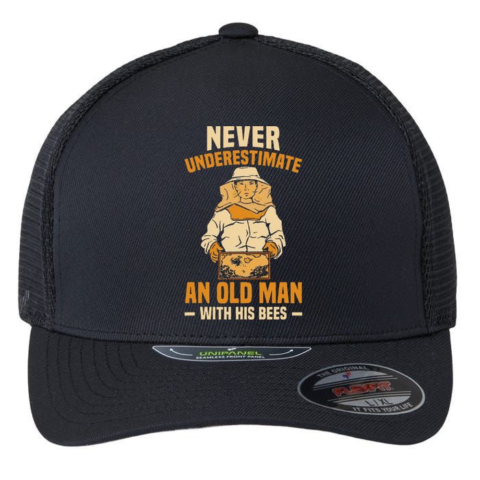 Beekeeping Funny An Old Man With His Bees Beekeeper Flexfit Unipanel Trucker Cap