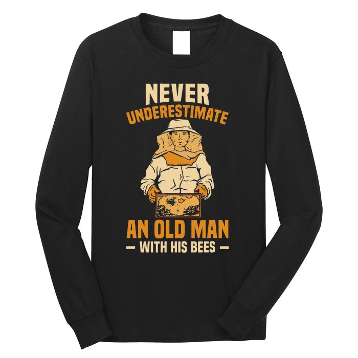 Beekeeping Funny An Old Man With His Bees Beekeeper Long Sleeve Shirt