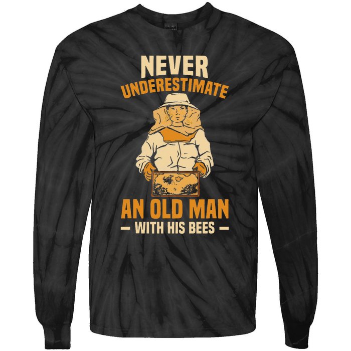 Beekeeping Funny An Old Man With His Bees Beekeeper Tie-Dye Long Sleeve Shirt