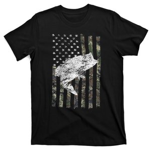 Bass Fishing American Camo USA Flag for Fisherman T-Shirt