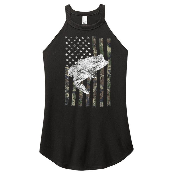 Bass Fishing American Camo USA Flag for Fisherman Women’s Perfect Tri Rocker Tank