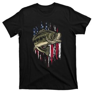 Bass Fishing American Flag 4th of July Gift For Fisherman T-Shirt