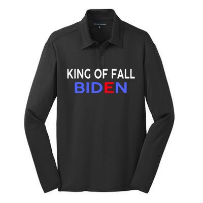 king of fall biden biden fell again funny academy graduation Silk Touch Performance Long Sleeve Polo