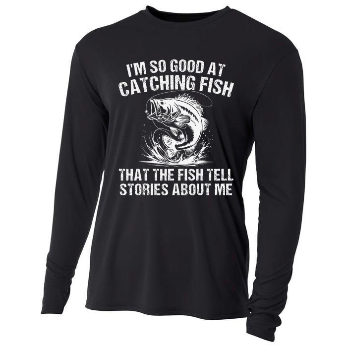 Bass Fishing Angler Funny Fisherman Catching Fish Gift Cooling Performance Long Sleeve Crew