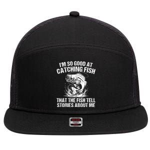 Bass Fishing Angler Funny Fisherman Catching Fish 7 Panel Mesh Trucker Snapback Hat