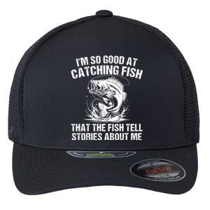 Bass Fishing Angler Funny Fisherman Catching Fish Flexfit Unipanel Trucker Cap