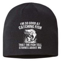 Bass Fishing Angler Funny Fisherman Catching Fish Sustainable Beanie