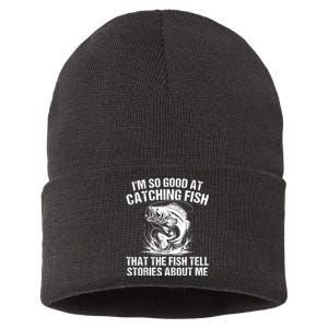 Bass Fishing Angler Funny Fisherman Catching Fish Sustainable Knit Beanie