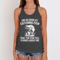 Bass Fishing Angler Funny Fisherman Catching Fish Women's Knotted Racerback Tank