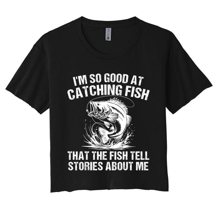 Bass Fishing Angler Funny Fisherman Catching Fish Women's Crop Top Tee