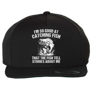 Bass Fishing Angler Funny Fisherman Catching Fish Wool Snapback Cap