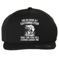 Bass Fishing Angler Funny Fisherman Catching Fish Wool Snapback Cap