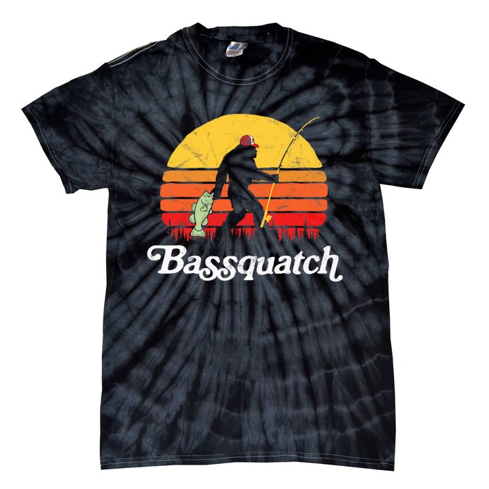 Bassquatch! Funny Bigfoot Fishing Outdoor Retro Tie-Dye T-Shirt