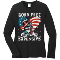 Born Free But Now IM Expensive Funny Mom Bun Cat July 4th Ladies Long Sleeve Shirt