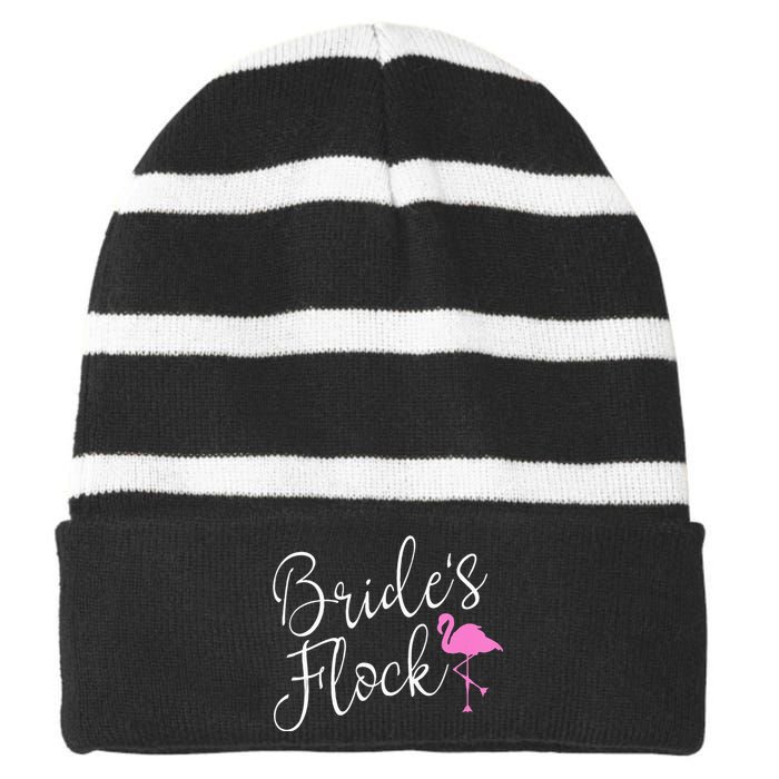 Brides Flock Bridal Party Flamingo Theme Bachelorette Party Striped Beanie with Solid Band