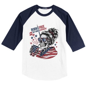 Born Free But Now Im Expensive Patriotic Skull Baseball Sleeve Shirt