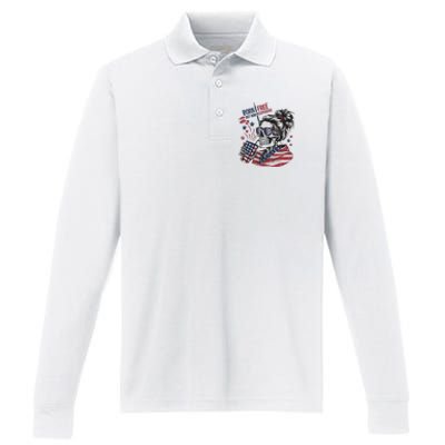 Born Free But Now Im Expensive Patriotic Skull Performance Long Sleeve Polo