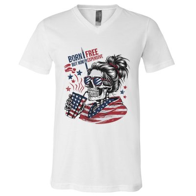 Born Free But Now Im Expensive Patriotic Skull V-Neck T-Shirt