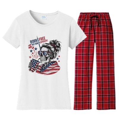 Born Free But Now Im Expensive Patriotic Skull Women's Flannel Pajama Set