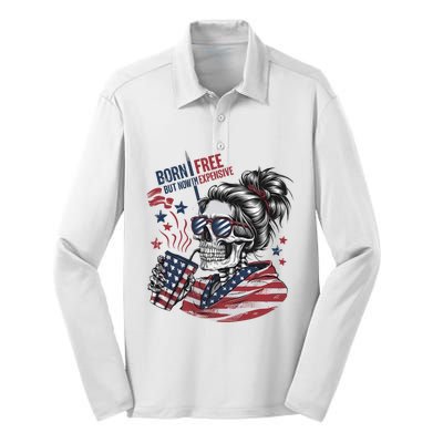 Born Free But Now Im Expensive Patriotic Skull Silk Touch Performance Long Sleeve Polo